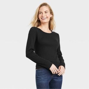 Women's Long Sleeve Shrunken Slim Fit
Ribbed T-Shirt -Universal Thread Black XXL